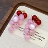 Red Berry Cluster Drop Earrings Fruit Inspired Dangle Earrings Gold Tone Hook Earrings for Women
