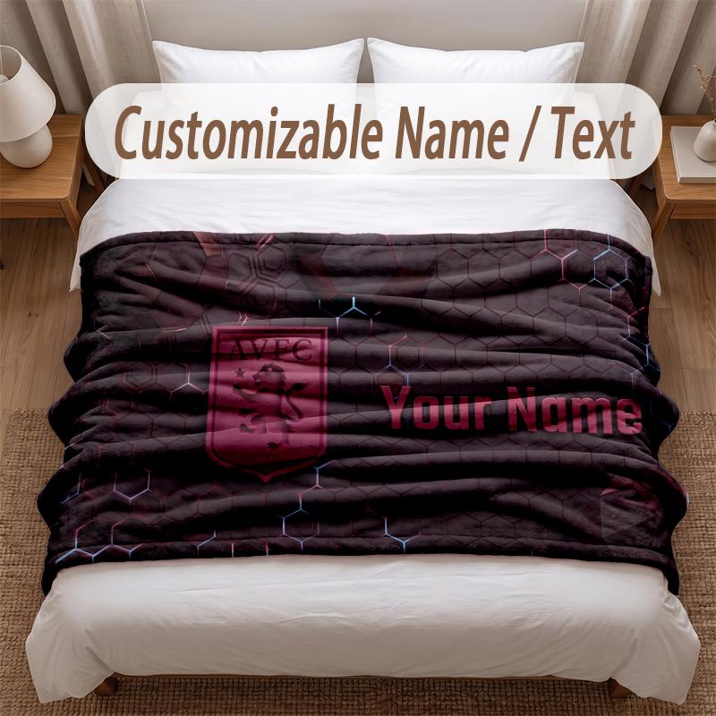 Aston Villa Printed Flannel Blanket Custom Name Text Soft Warm Throw For Bedroom Holiday Gift