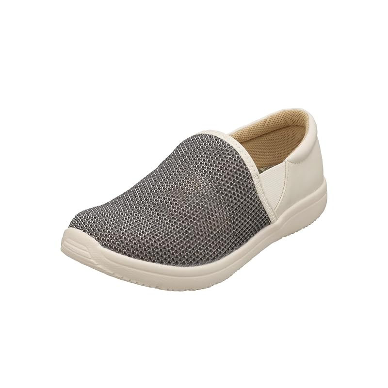 Pansy PS1416 Pansy Hearts Slip-on Shoes for Women, 4E Width, Antibacterial and Deodorizing, 24.5cm, Gray