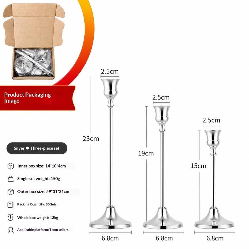 3Pcs Metal Candle Holder Simple Candlestick For Wedding Party Candlelight Dinner