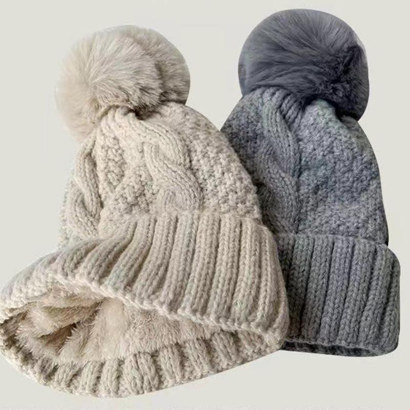 Versatile Warm Foreign Trade Style European American Knitted Hat Solid Color Knitted Hat Women with Velvet Hat New Knitted Hat