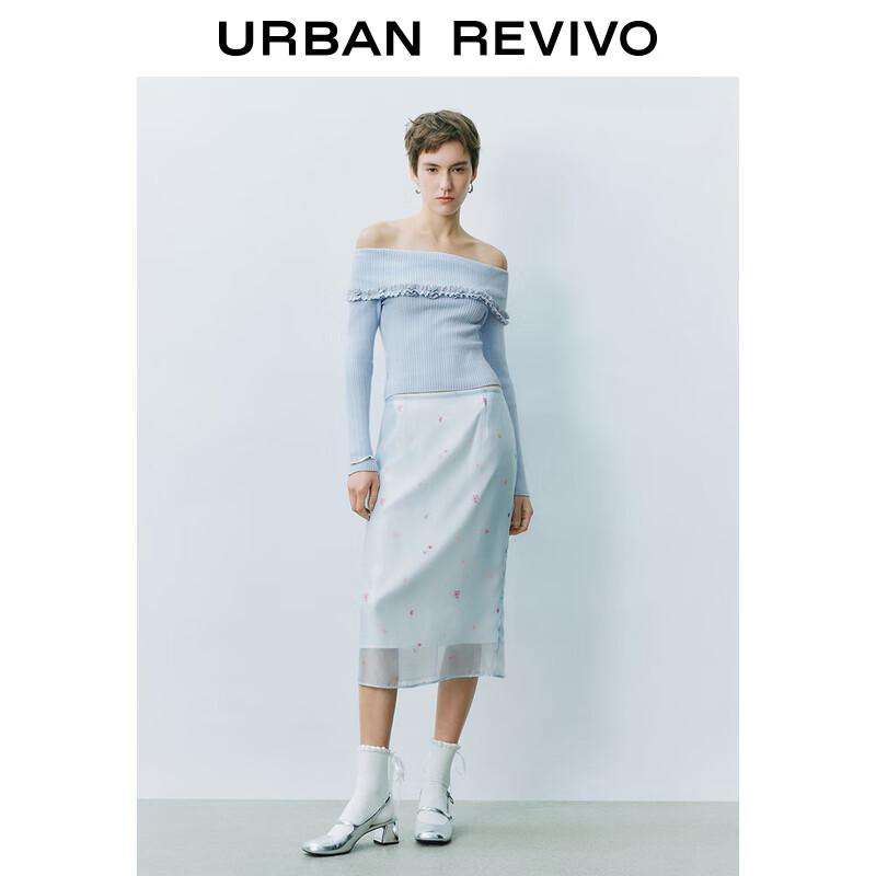 UR Women's Ruffle Off-Shoulder Textured Slim Knit Top