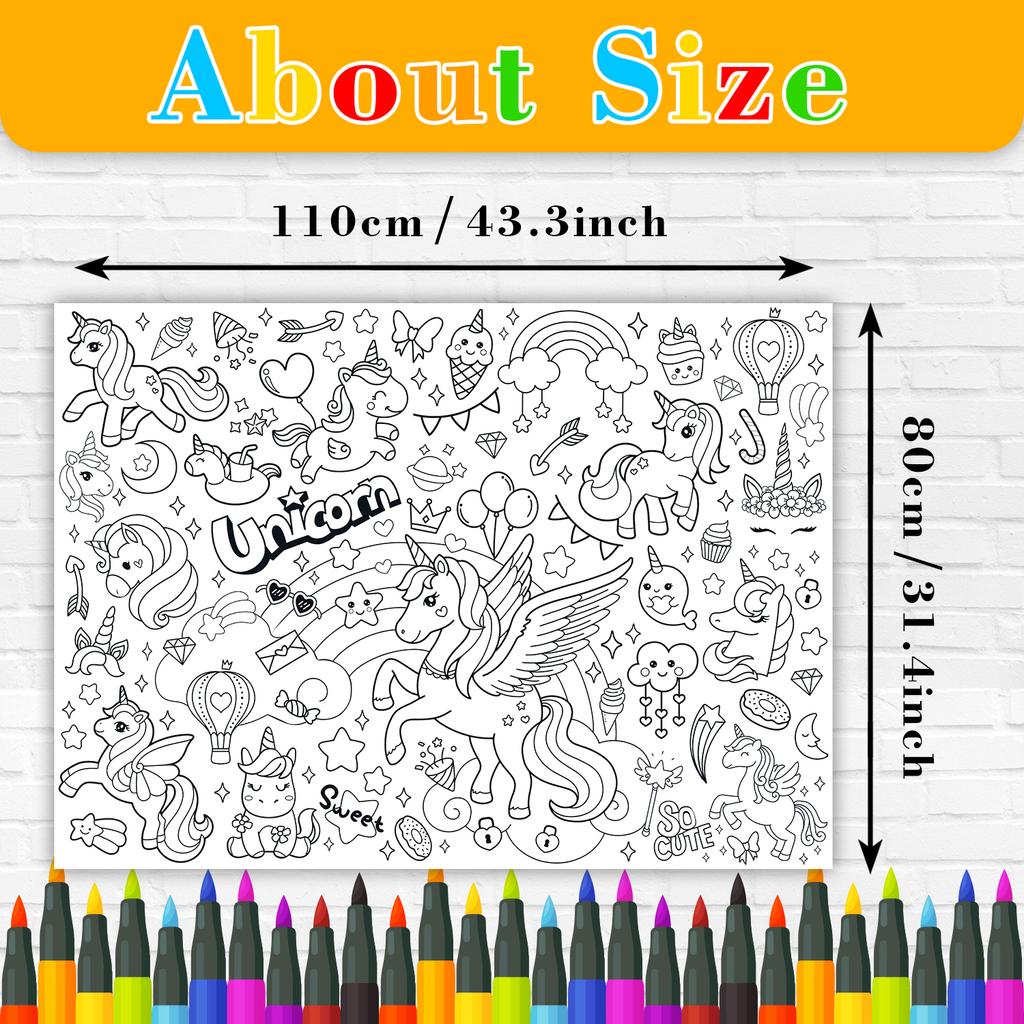 110X80Cm Unicorn Coloring Books For Kids Coloring Poster Large Coloring Tablecloth For Boys Girls Unicorn Birthday Party Supplie