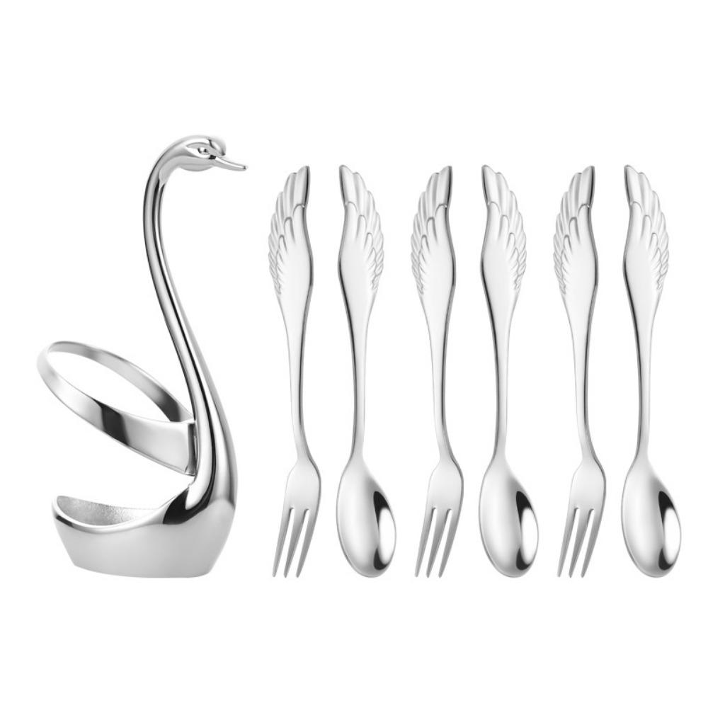 Stainless Steel Cutlery Holder Racks with Forks Spoons Dessert Forks Spoons Swan Cutlery Set Tea