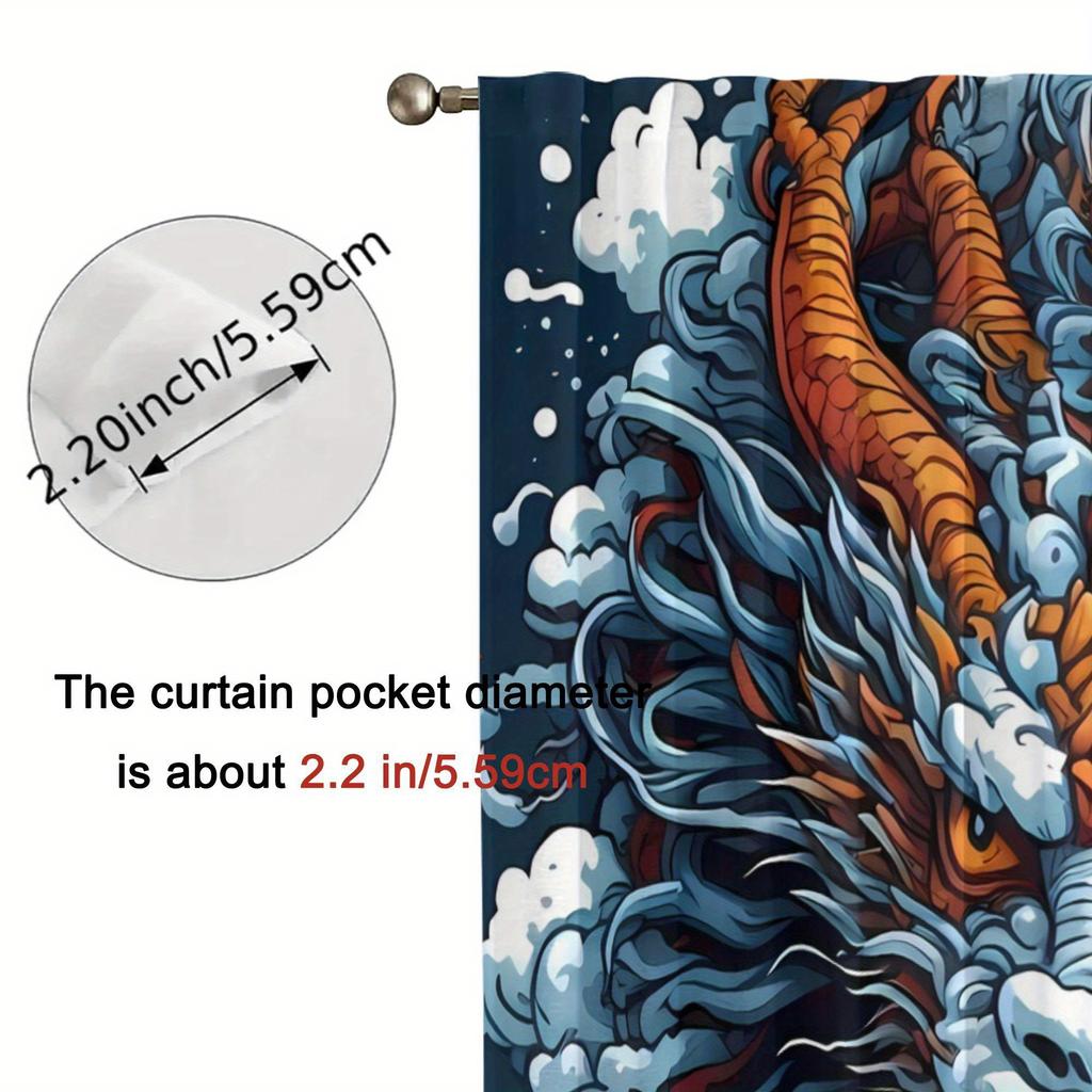 Dragon Curtains - Retro Asian-Inspired Blackout Curtains with Vibrant Dragon & Cloud Design    Polyester Machine Wash