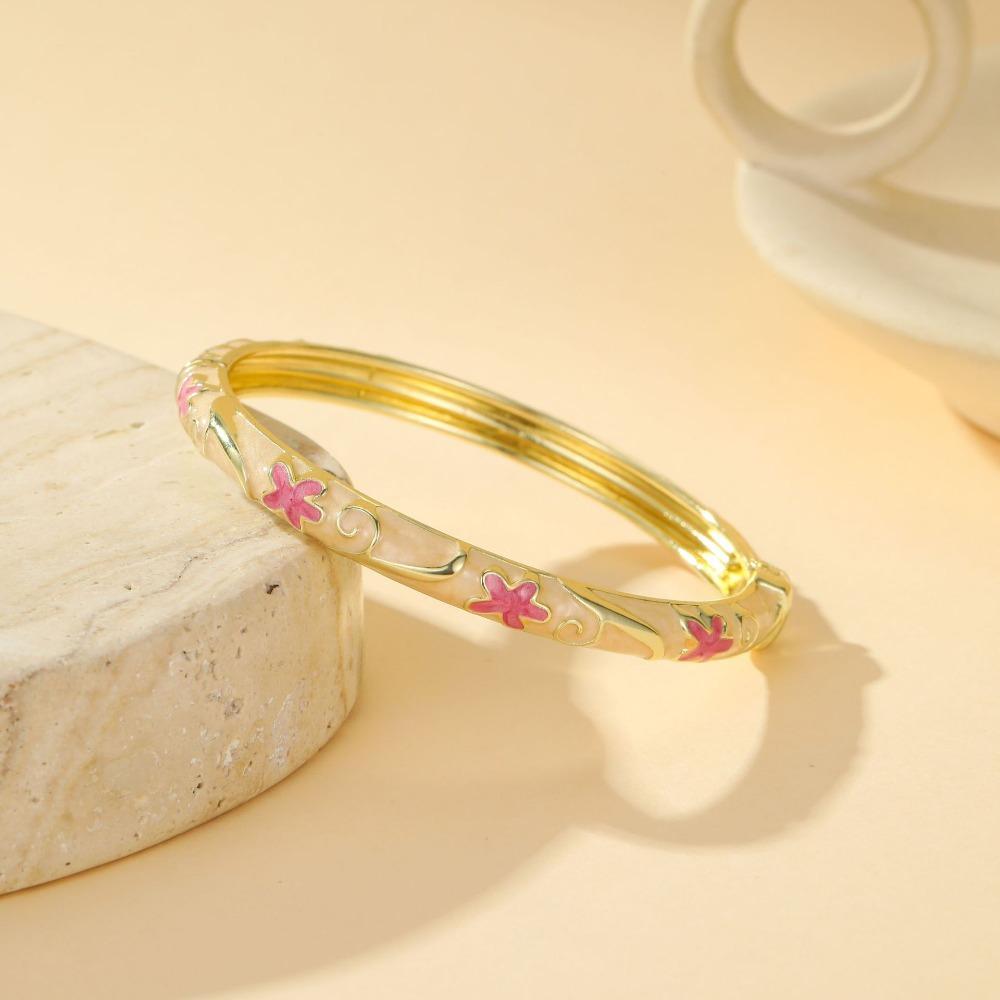 Fresh and Sweet Oil Drop Bracelet Five-Petal Flower Enamel Dropped Glaze Bangle  Minimalist Jewelry