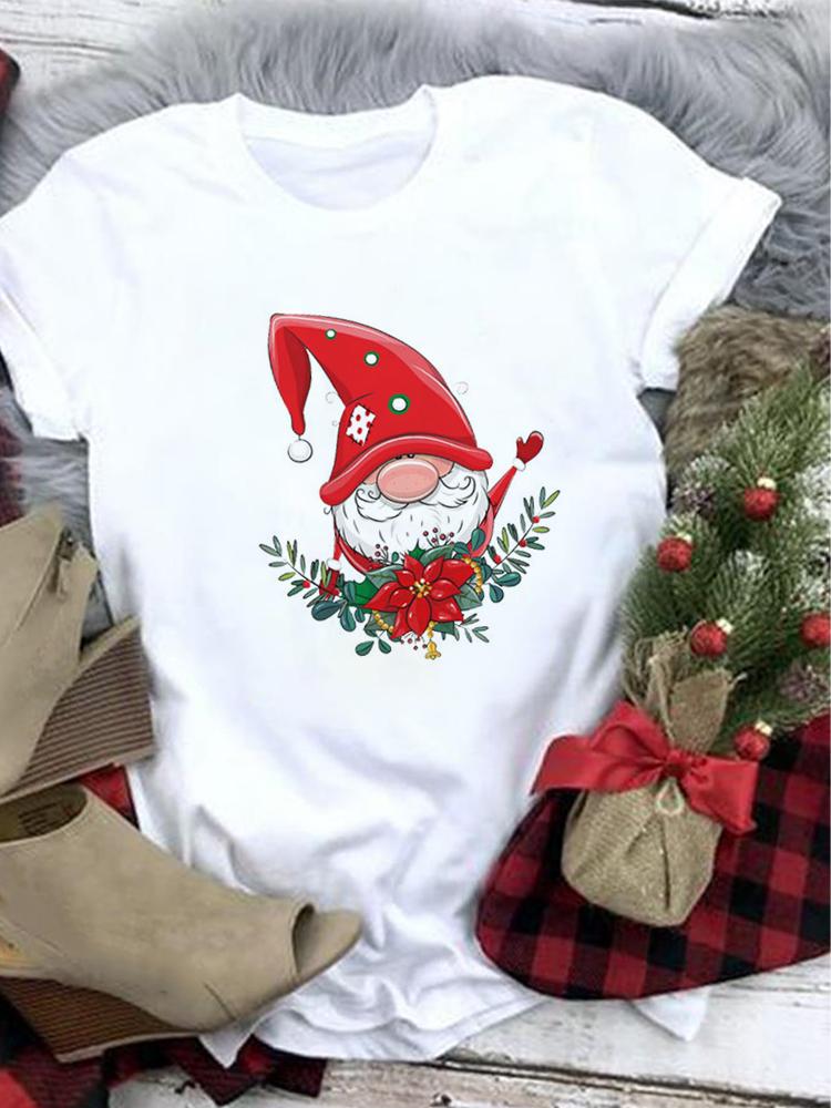 Lovely Merry Christmas Funny Trend T Shirt Women Short-Sleeved Print Tee Shirt Female Trend Clothing Women Casual Graphic Tee