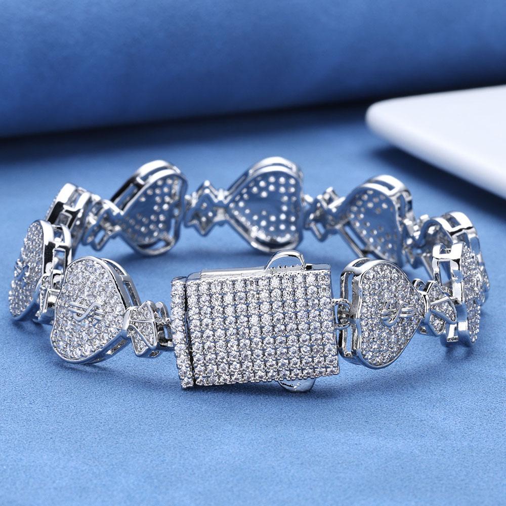 Fashion Full CZ Cubic Zirconia Dollar Purse Sign Cuban Link Bracelet Iced Out Miami Bling Diamond Hip Hop Jewelry for Men Women