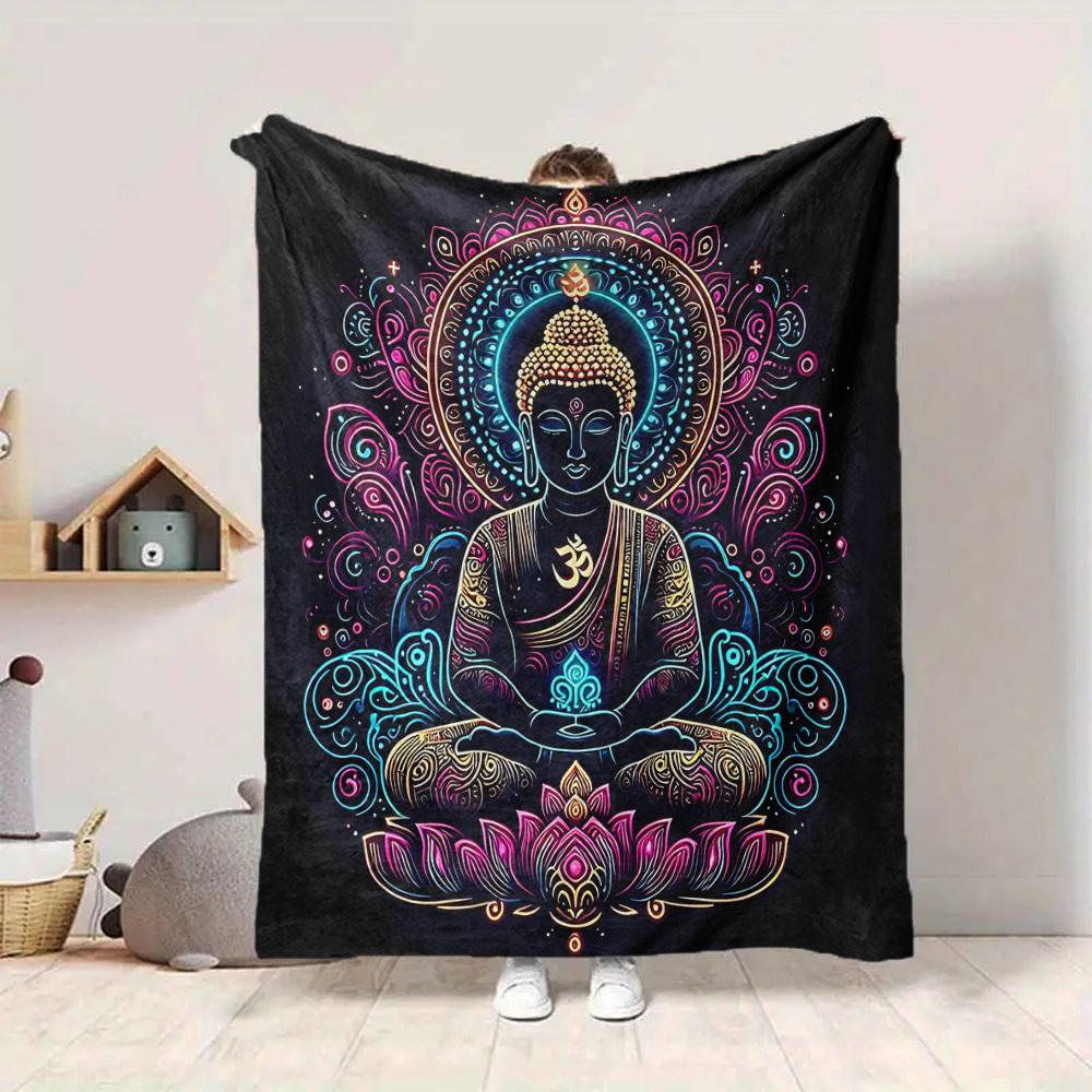 1 st Buddha Lotus Filt, Lätt Flanellpläd för Soffa, Säng, Resa, Camping, Vardagsrum, Kontor, Soffa, Stol och Säng