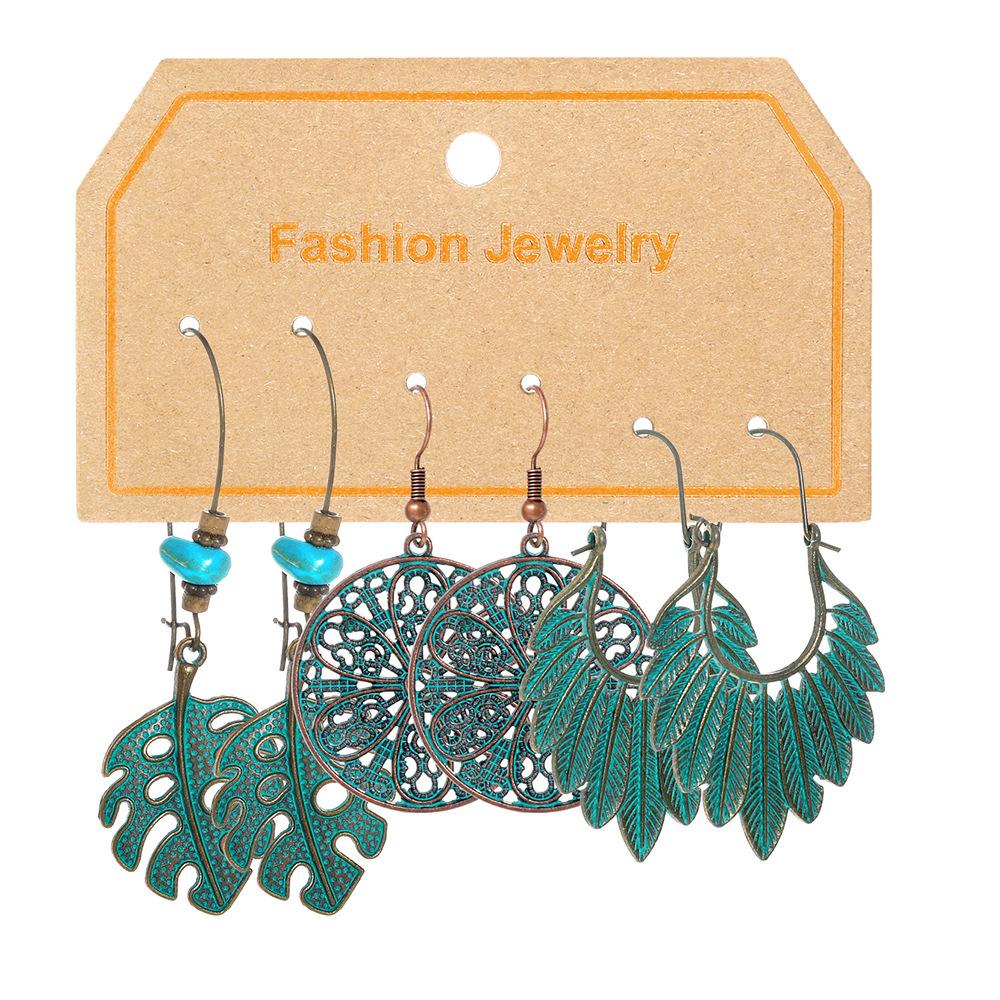 

Geometric Pendants Blue-Green Bohemian Earrings Ethnic Earrings Antique Clip Earrings For Gifts Diy Jewelry Making Dailylife
