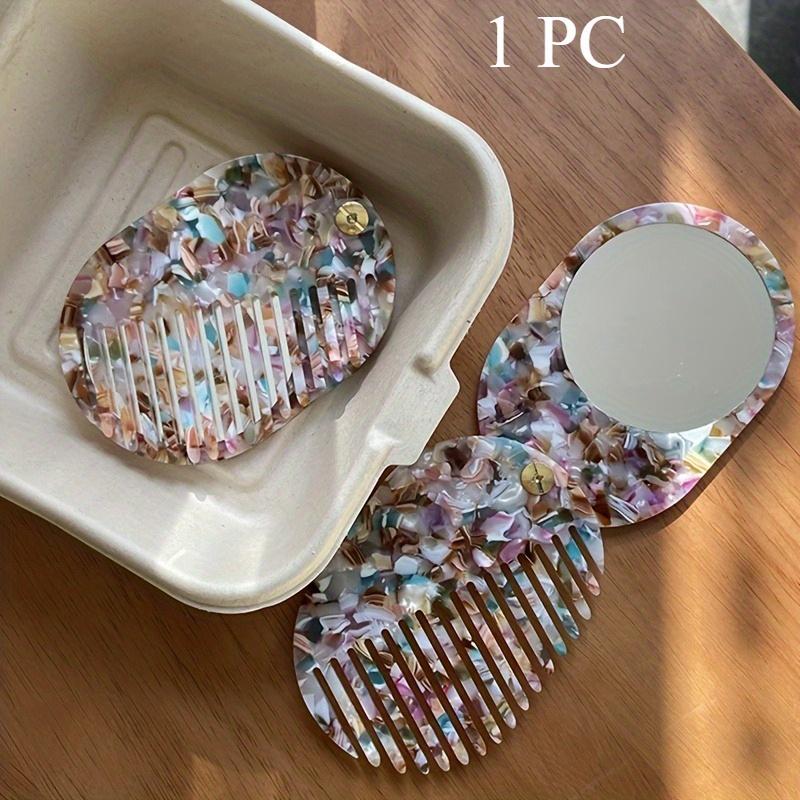 

Portable Acetate Hair Comb with Mirror - Foldable Travel Makeup Mirror & Detangling Comb in 1, Plastic Bristles for Women разноцветный