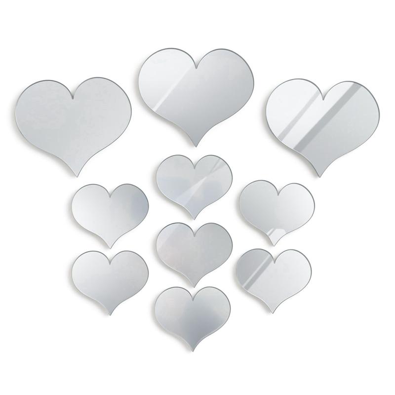 3D Love Mirror Wall Sticker 10Pcs Set Self-Adhesive Easy To Paste Decal for Wedding Kids Room Toilet Table Home Decor