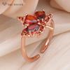 Fashion Cubic Zirconia Leaf Red Maple Adjustable Rings For Women Wedding Elegant Rose Gold Color Jewelry Gift