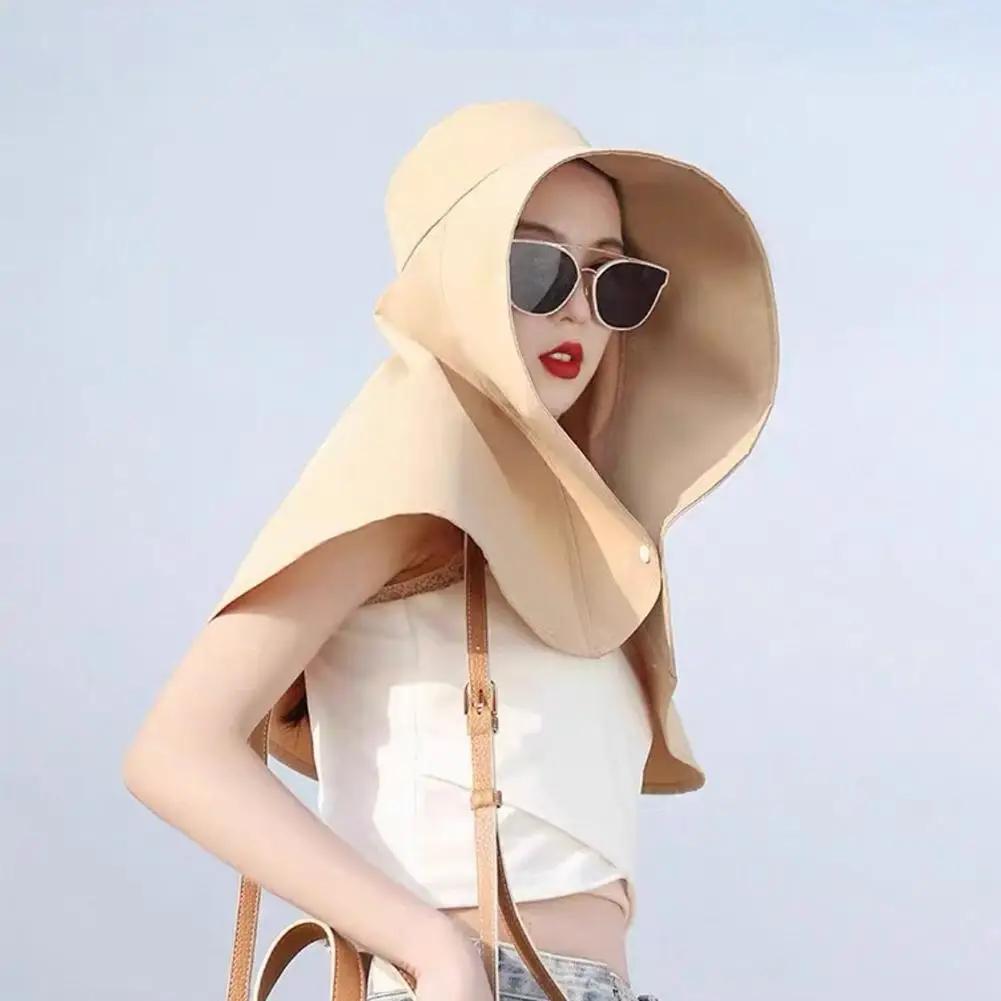 Summer Women's Sun Protection Hat Large Brim UV Protection Face Covering Neck Guard Hat Adjustable