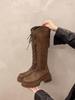 Thick-soled heightening boots women's new lace-up knee-length rider boots high-top slimming temperament boots for women in the fall of 2025