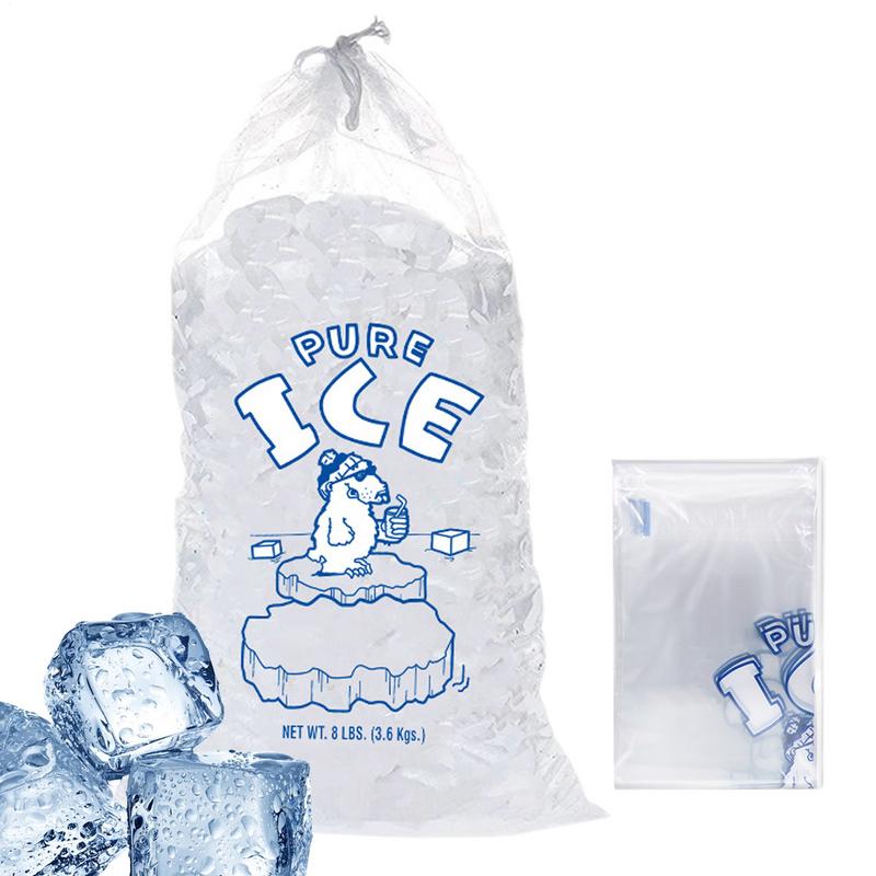 Reusable Plastic Ice Bags With Drawstring 10 Packs 8/10/20lbs Storage Bags For Ice Machine Ice Cubes Bags For Kitchen Storage