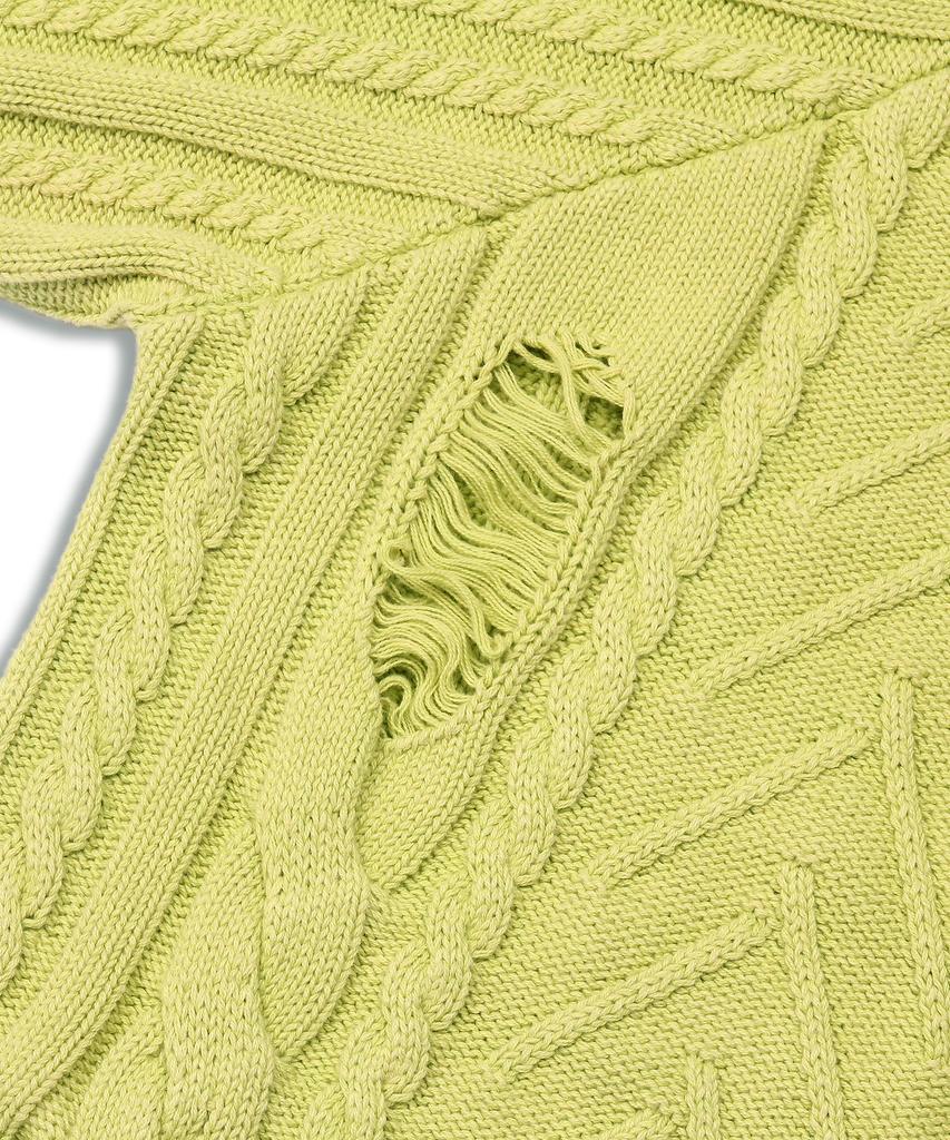 DOFFJASON Vintage Washed Cable Knit Zip-Up Lime