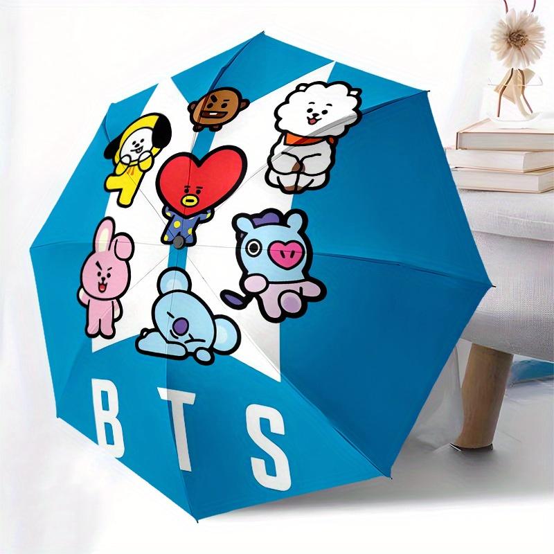 1pc BT21 Character Circle Sticker Umbrella with Plastic Handle,Suitable for All Seasons Home Travel Outdoor UmbrellaM1212