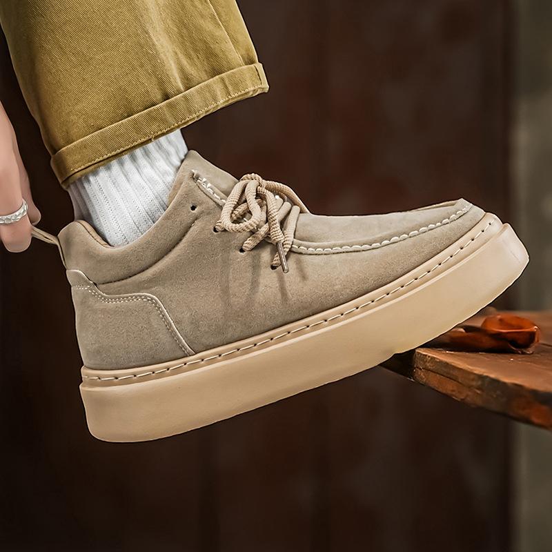 High-top spring new leather casual board shoes British thick-soled heightening sneakers