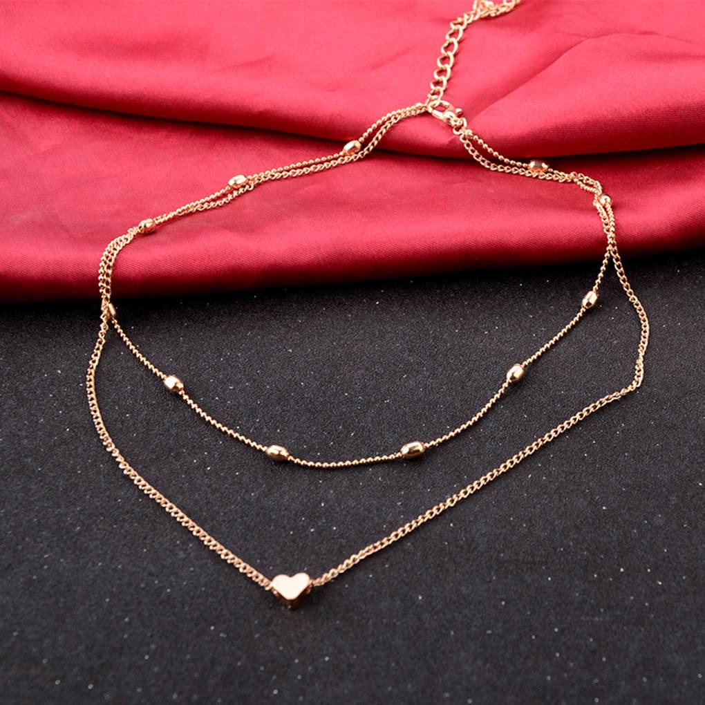 Multi Layers Heart Pendant Women Girl Clavicle Necklace Plating Alloy Adjustable Neck Decorative Jewelry