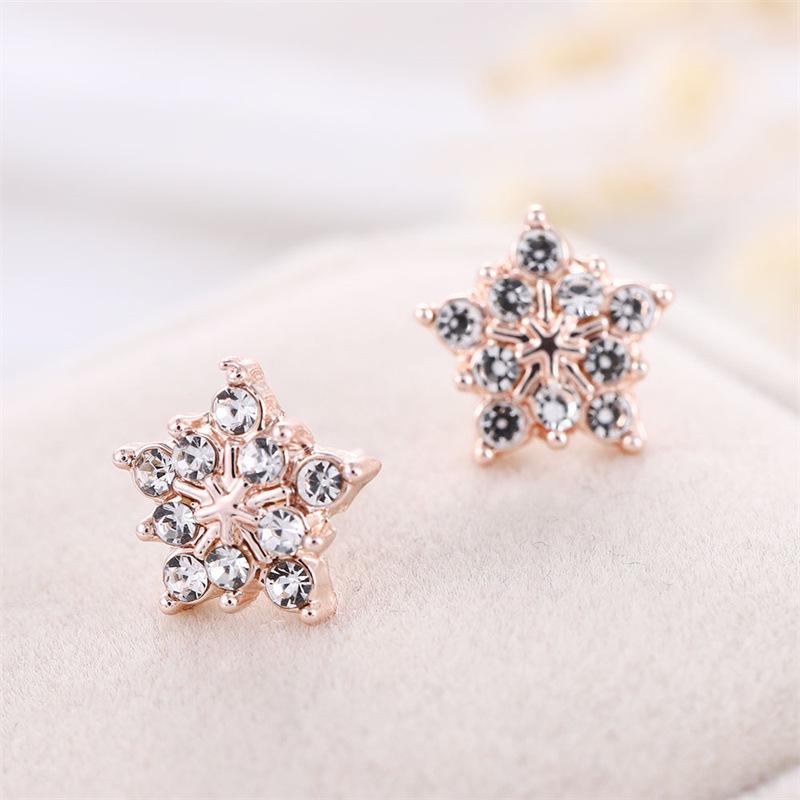 European & American Crystal Snowflake & Star Stud Earrings for Women - Cute & Simple Christmas Jewelry