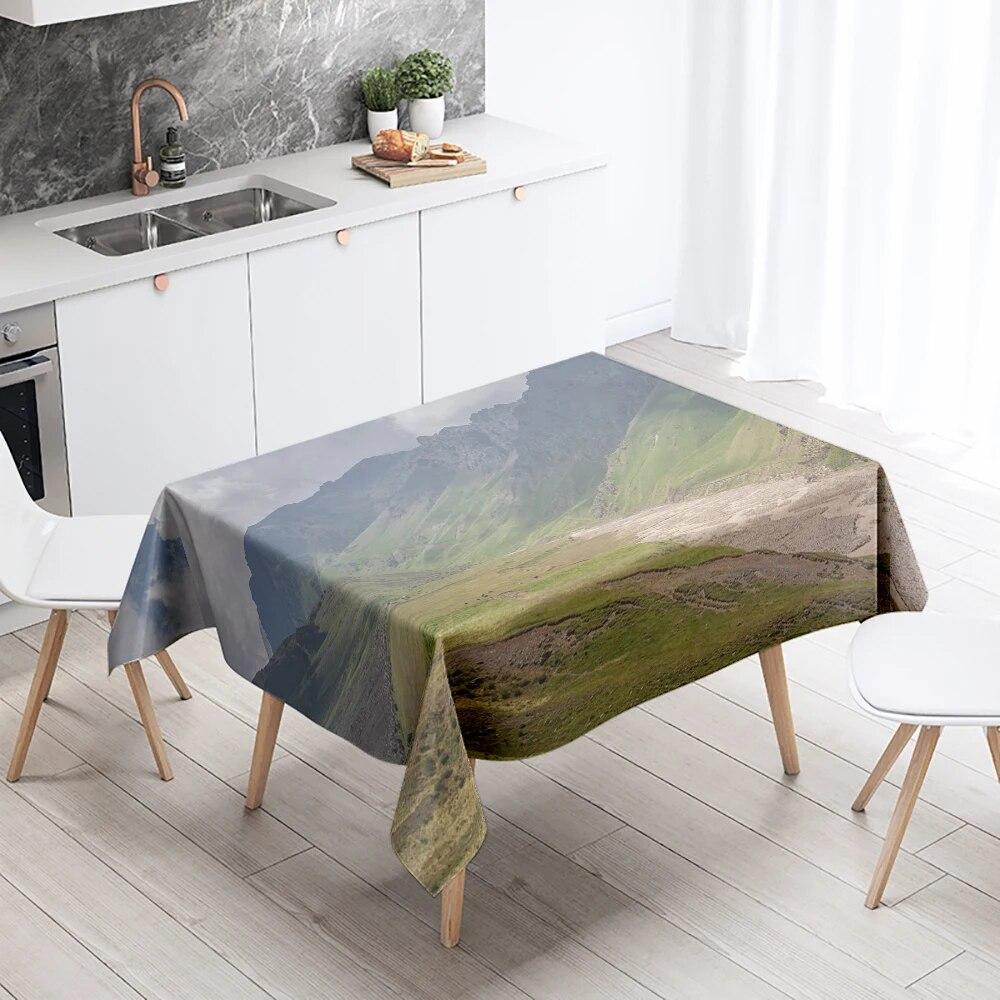 Misty Scenery Tablecloth Natural Trees  Anti-Fouling Waterproof Rectangular Kitchen Table Home Decoration