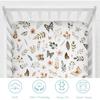 Retro Boho Floral Leaves Butterflies Baby Crib Sheet 52''x28'' Botanic Garden Spring Stretchy Fitted Crib Mattress Cover for Boy Girl Plants Soft