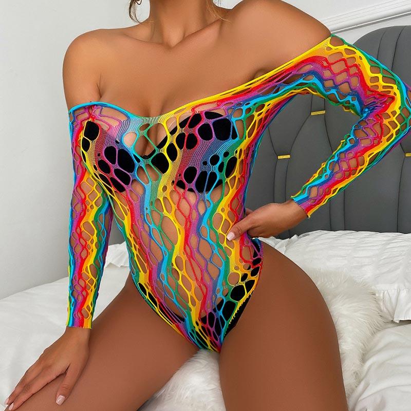 Fishing Net Women Erotic Lenceria Sexy Set Rainbow One Piece Tight Fit Ropa Interior Sexi Mujer