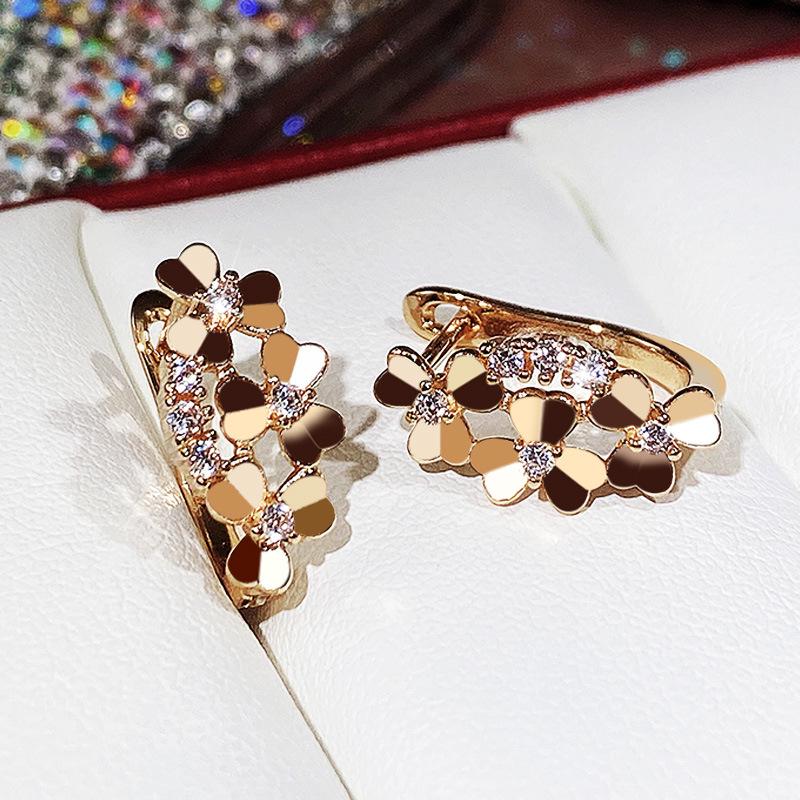 Manșete de urechi florale metalice retro coreene Cao Shi - Cercei subțiri cu flori pentru femei