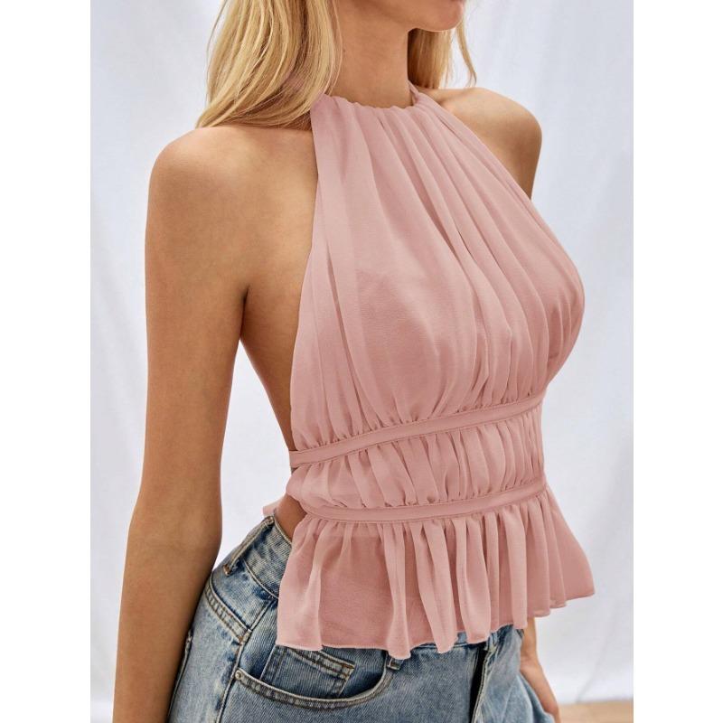 VEZFAA Dámská móda Ležérní Léto Jaro Jednobarevný potisk Halenky a košile bez rukávů