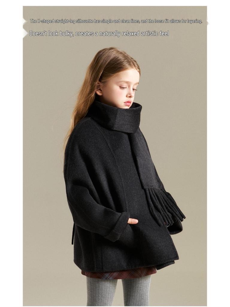 Girls' 2025 Double-Sided Wool Coat - Winter Warm, Collarless, Loose-Fit Layering Coat