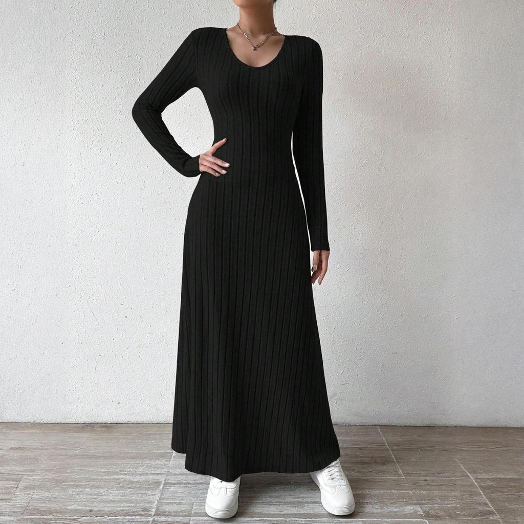 26-3-14-Women's Long Sleeve Dress Fall Casual T Shirt Loose Fit Pleated Front Dresses With Pockets2101