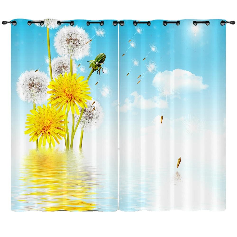 Curtains Flower Fresh Sunflower 3D Digital Printing Blackout Curtain Punching