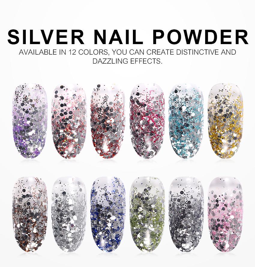 kads Nail Art Glitter Powder Glitter Dust Powder 12 Colors Nail Powder Chrome Pigment Powder Dust Nail Decoration