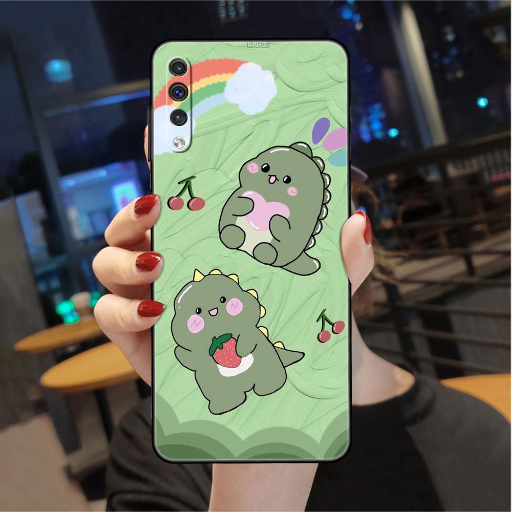 Dinosaur Cartoon Case For Samsung Galaxy A50 A70 M52 A30 A20s A20e A10 A40 A10s M51 M31 M30s M13 5G Black Phone Cover