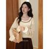 French Style Apricot Knitted Pullover Top