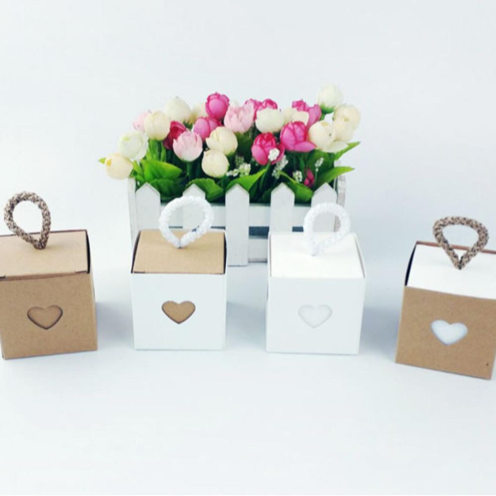 10pcs White & Brown Heart Wedding Favor Box Mini Gift Packaging Boxes  Baby Shower