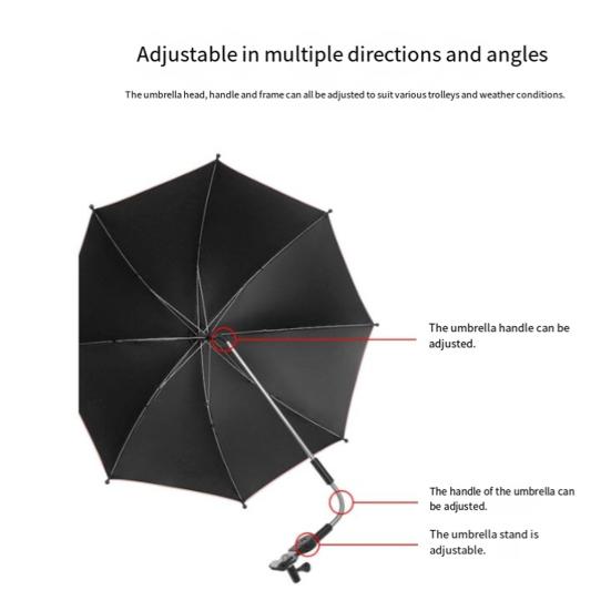 Baby Stroller Umbrella with Clamp UPF 50+ Sun UV Protection Adjustable Waterproof Windproof Universal Outdoor UV Blocking Pram Parasol