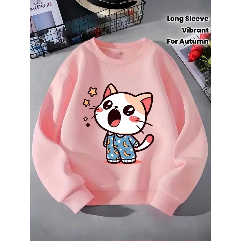 European sizes Kids' Crewneck Sweatshirt - Moon Stars Stripes Pattern Print Design , Sportswear And Casual Wear, Soft And Comfortable