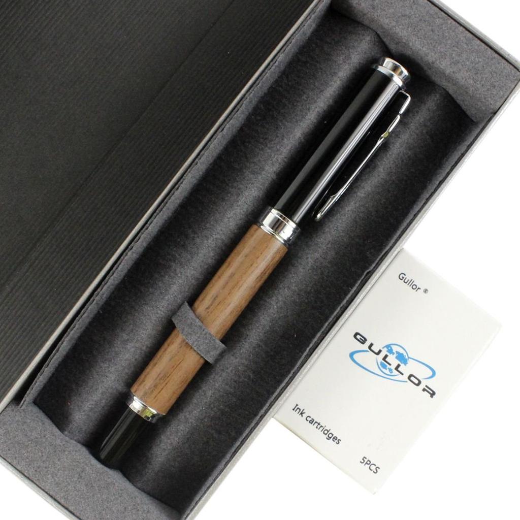 Gullor Elegant Fountain Pen with Gift Box and Ink Cartridge Jinhao 8802 Brown Wood