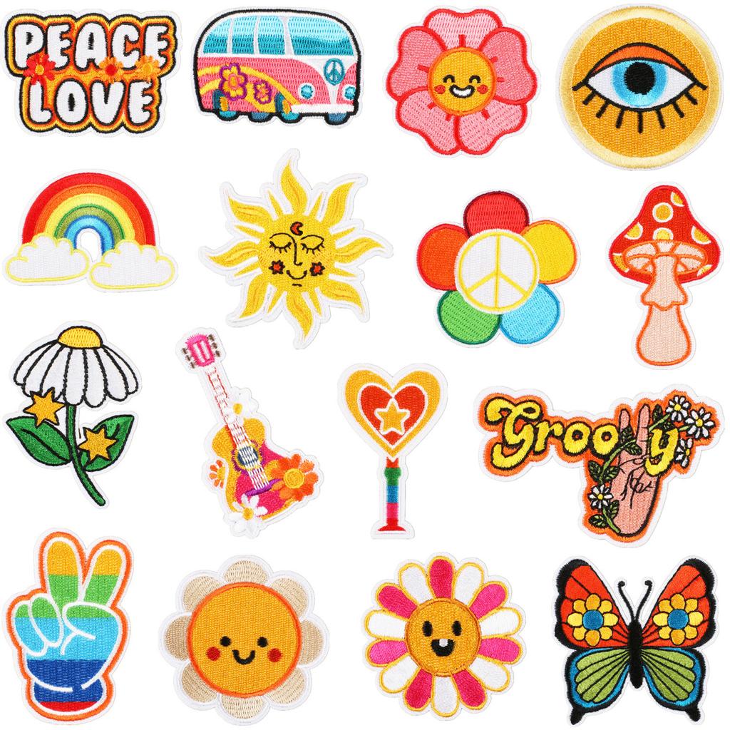 Summer Series Wave Embroidery Cloth Sticker Rainbow Cactus Computer Embroidery Label Cartoon Bus Patch Sticker