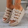 Fashion Riveted Platform Slippers Summer New Versatile Outwear Round Toe Cutout Breathable Metal Buckle Platform Flats