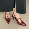 Fashion Sexy Thin High Heels Women Designer T-Strap Banquet Dress Shoe Button Hollow Pointed Toe Office Pumps Female Brand Sandals Women