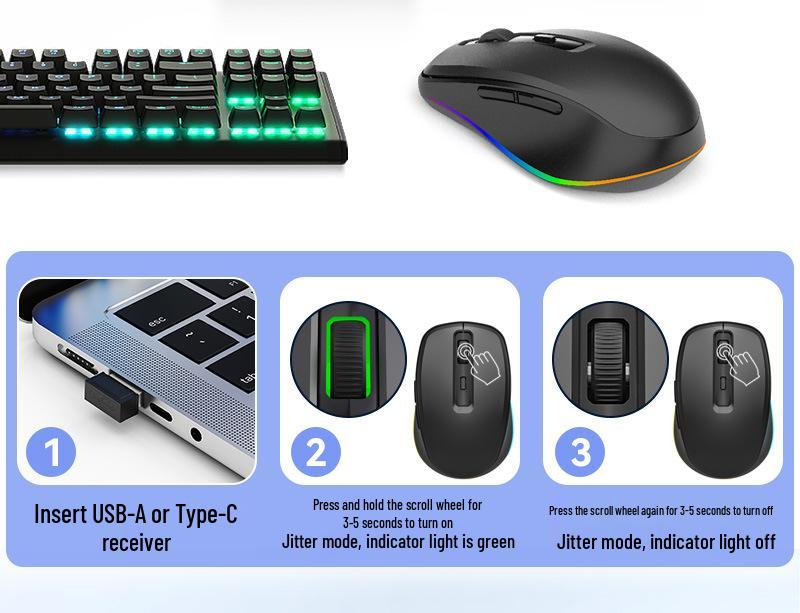 M106 USB-C Wireless RGB Mouse, Dual Mode & Rechargeable for Desktop, Laptop, and Tablet