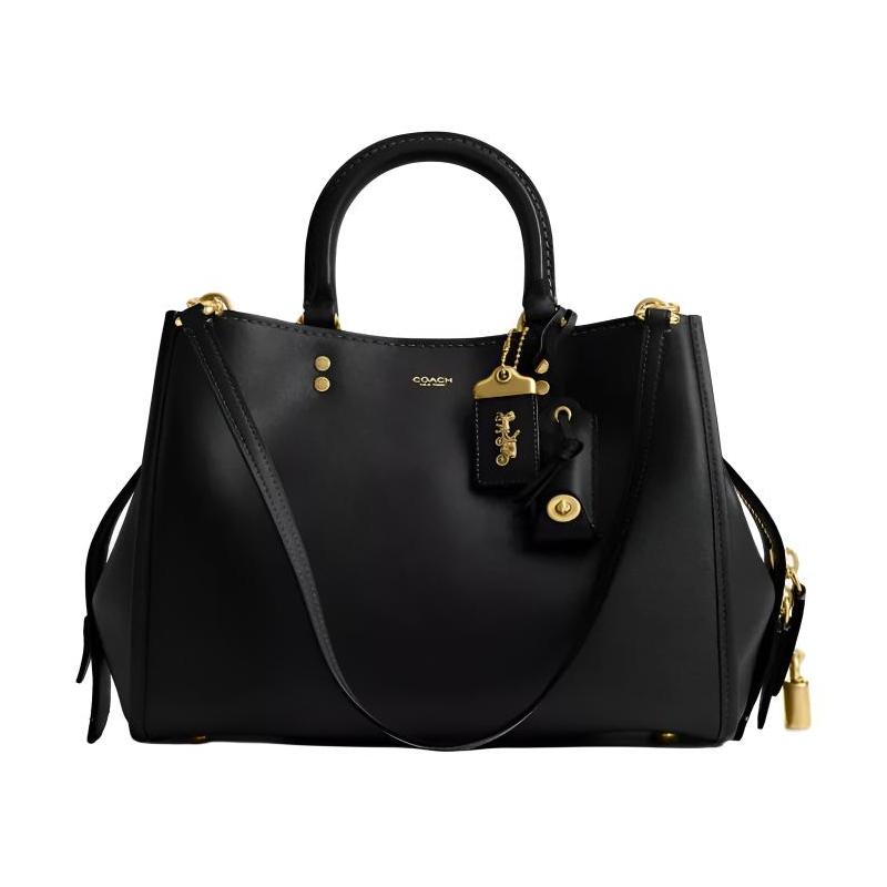 

COACH Rogue 31 Logo Zipper Closure Calf Leather Shoulder Crossbody Handbag Large Women s Black чорний