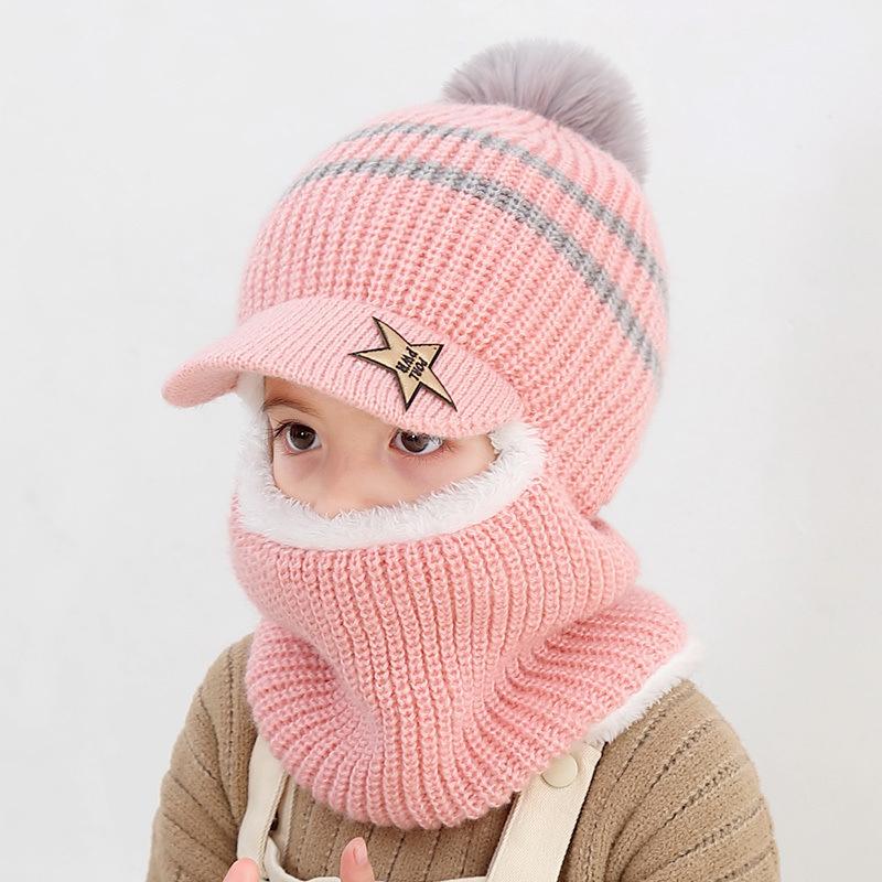 Kids Girls Boys Toddler Baby Winter Warm Hat Hooded Scarf Earflap Knitted Cap
