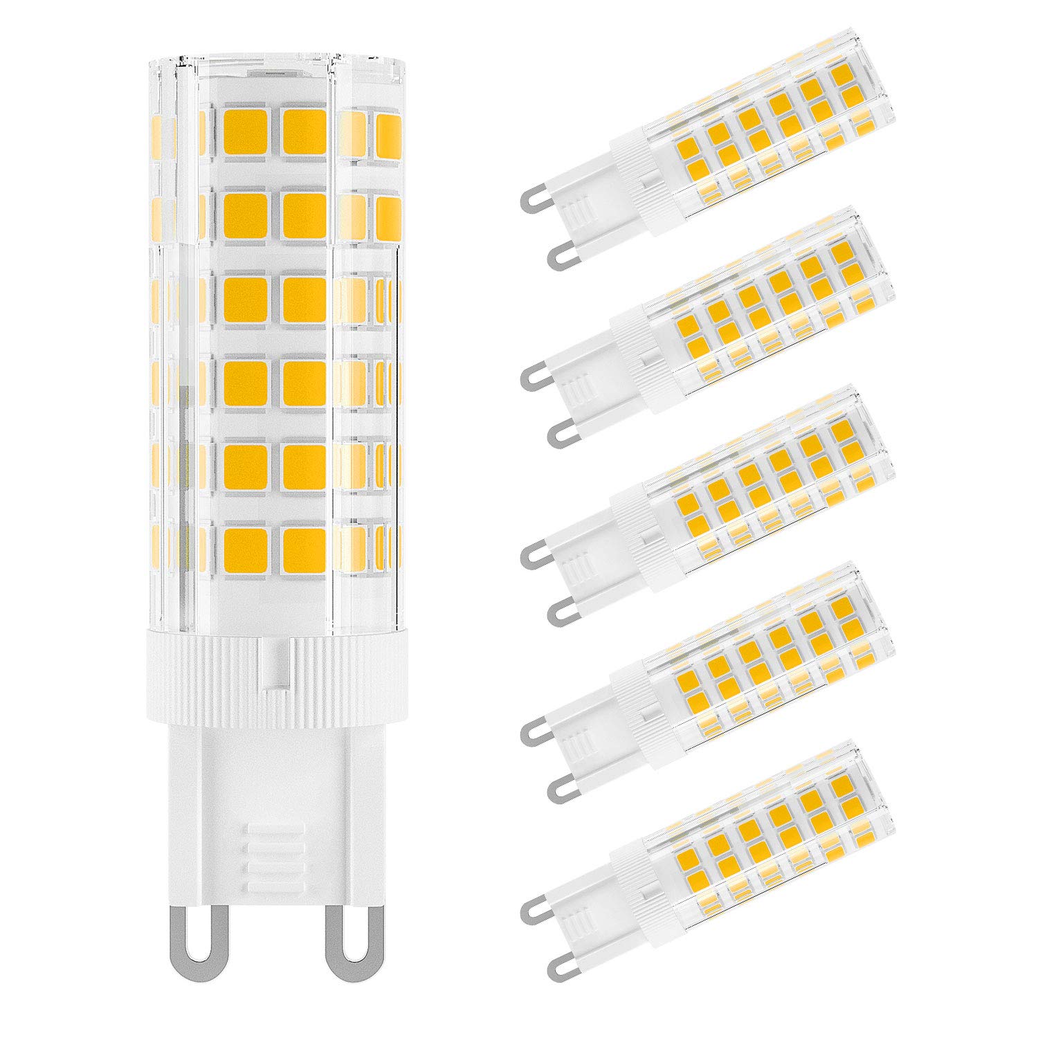 

DiCUNO LED Bulbs, G9 Base, Ceramic, Non-Dimmable, 5W, 500lm, Omnidirectional Lighting, 3000K Warm White, Equivalent to a 50W Halogen Lamp, Pack of 6