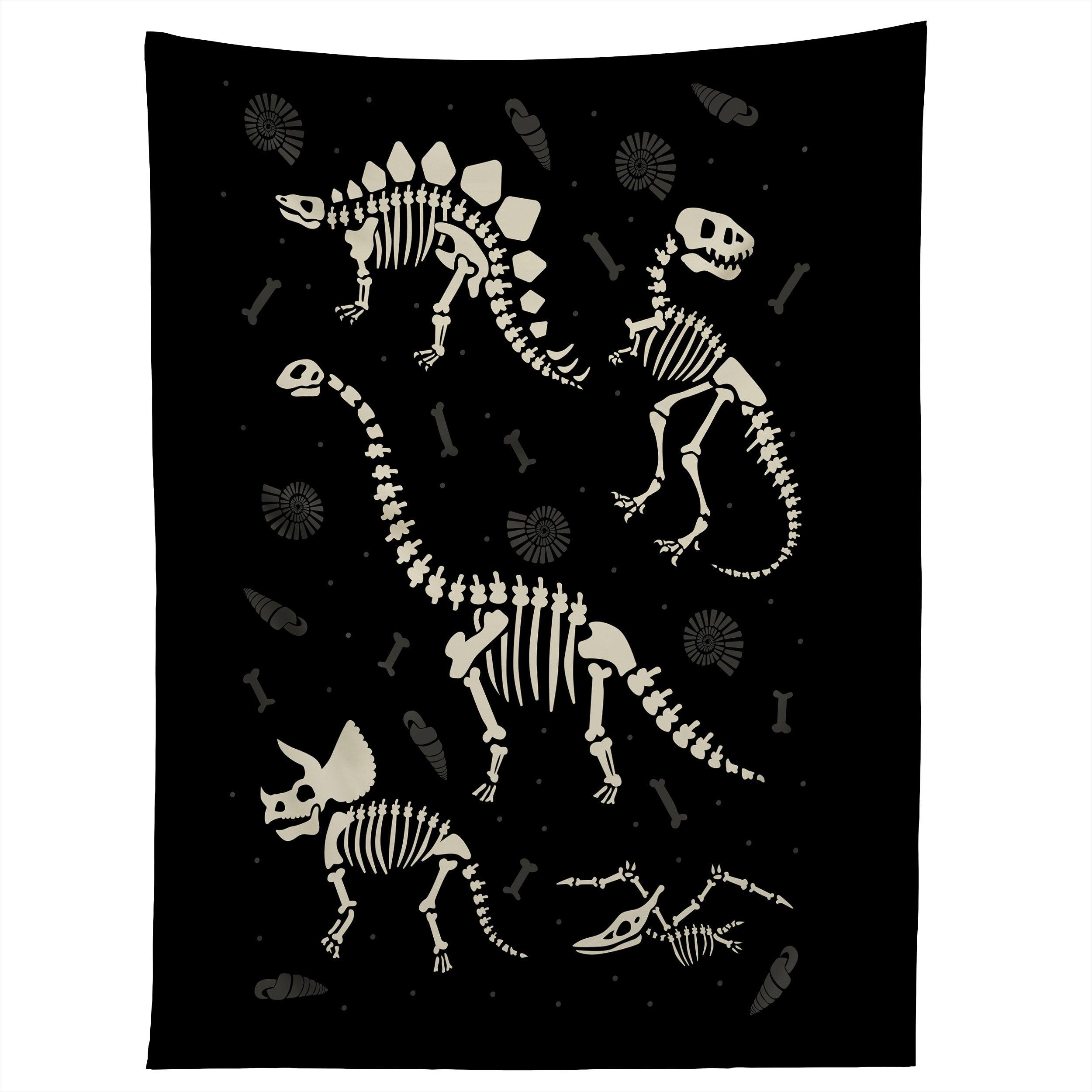 DINOSAUR FOSSILS ON BLACK tapestry 75x100