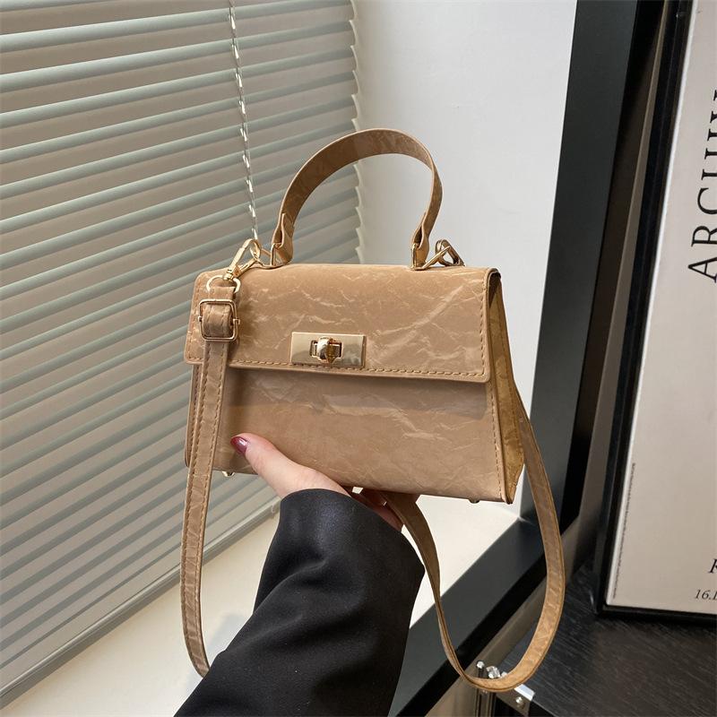 Spring New Style  Simple Commuting Lock  Retro Trend Korean Version Solid Color Hand-held Single Shoulder Crossbody Small Square Bag