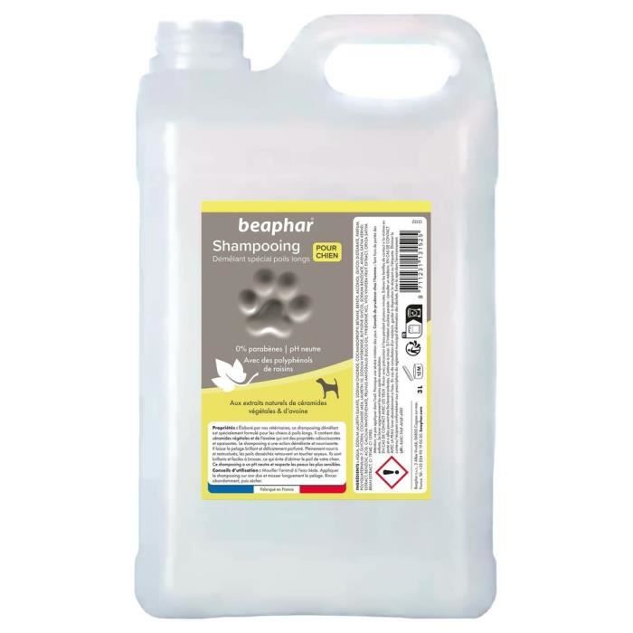 BEAPHAR – Shampoing Premium Empreinte Démêlant Pour Chien Poils Longs – Aux Extraits Naturels De Céramides Végétales & D’avoine – 3L